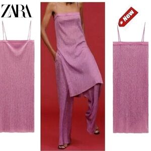 Zara purple pink pleated tunic top blouse side slits Sz S NWT